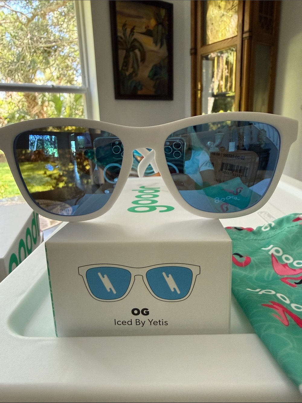 Goodr OG "Iced By Yetis" White Frame Blue Lens Sunglasses